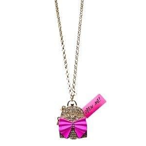 Betsey Johnson Back To School Backpack Necklace Gold Tone Pink